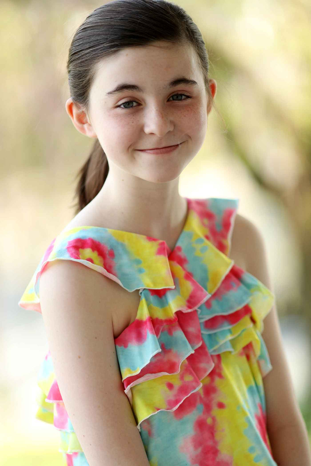 Girls Ruffle Halter Neck Swirl Tie Dye Knit Romper