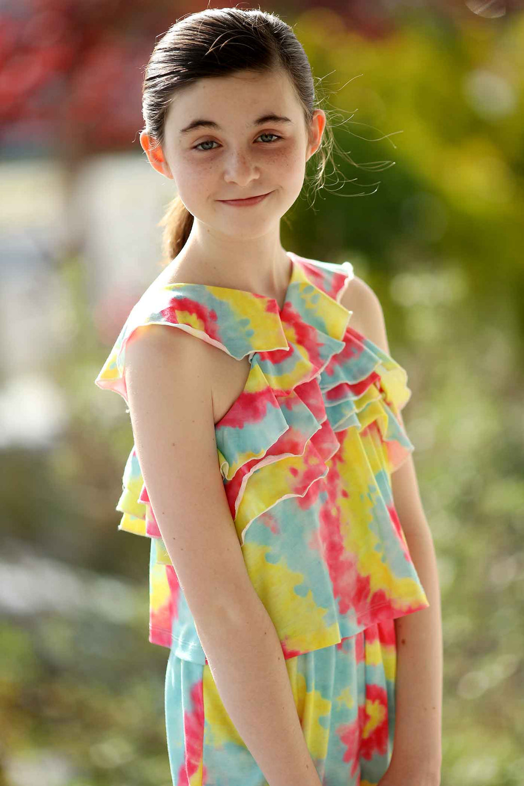 Girls Ruffle Halter Neck Swirl Tie Dye Knit Romper