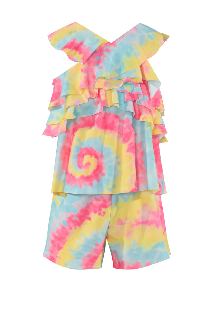 Hannah Banana Girls Ruffle Halter Neck Swirl Tie Dye Knit Romper
