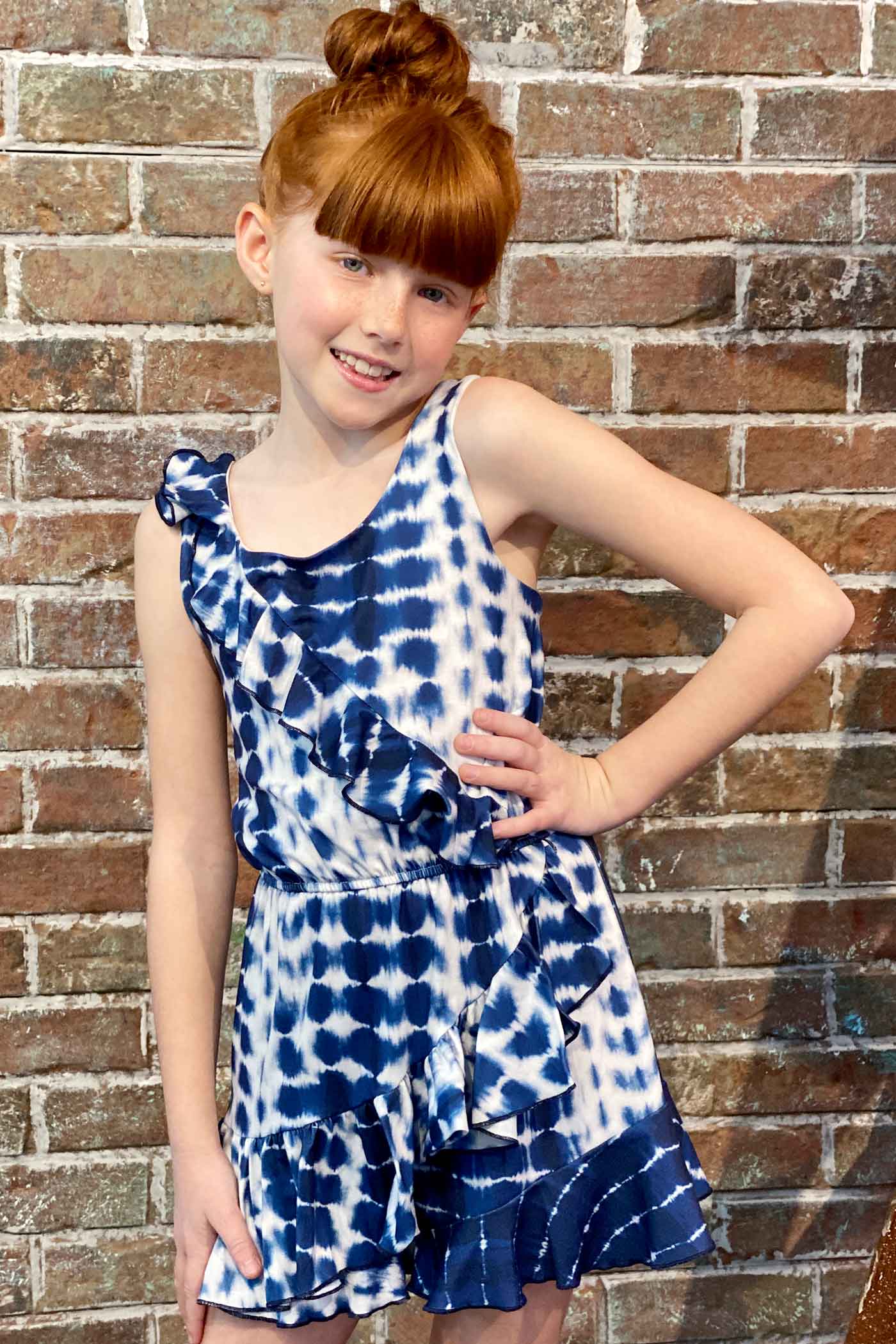 Hannah Banana Big Girls Asymmetrical Ruffle Tie-Dye Romper