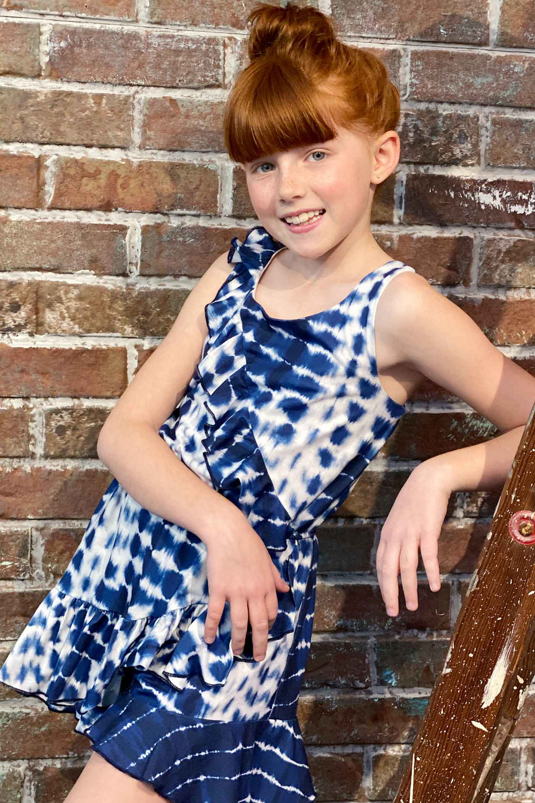 Hannah Banana Big Girls Asymmetrical Ruffle Tie-Dye Romper