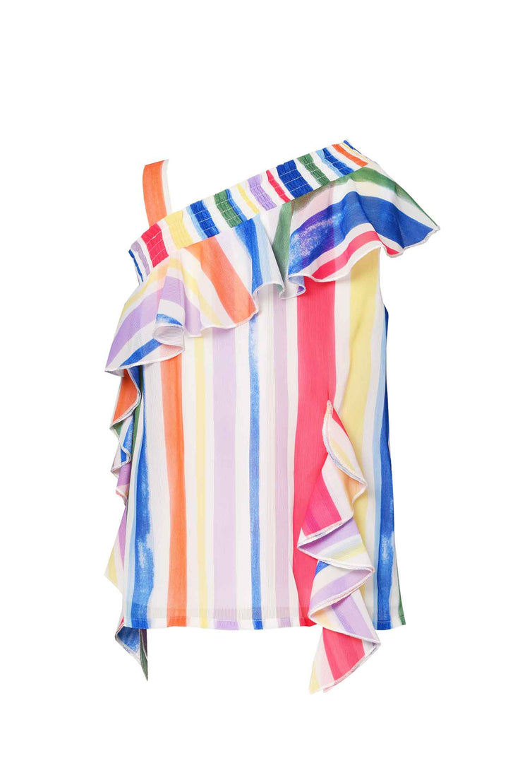 Hannah Banana Girls Colorful Stripe One Shoulder Chiffon Top