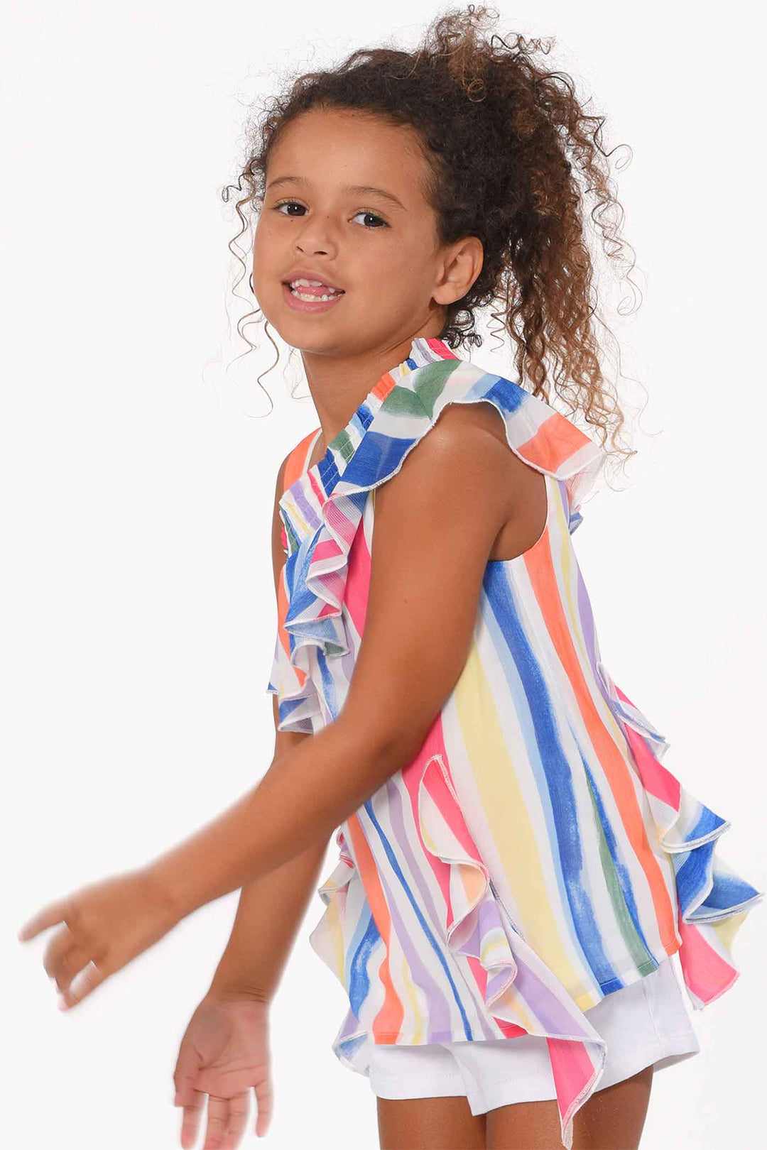 Hannah Banana Girls Colorful Stripe One Shoulder Chiffon Top