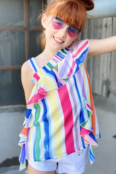 Hannah Banana Girls Colorful Stripe One Shoulder Chiffon Top