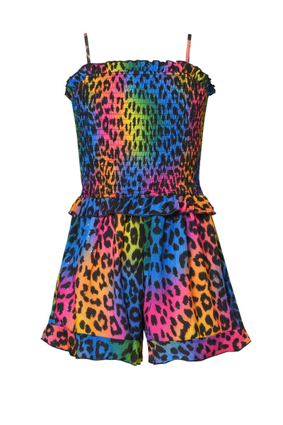 Hannah Banana Girls Rainbow Animal Print Smocked Top Romper