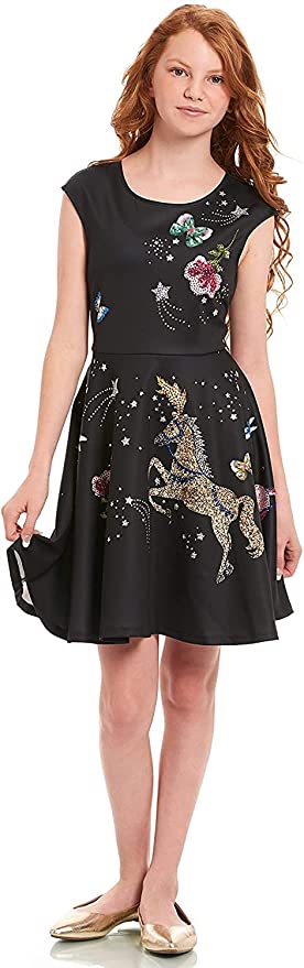 Little Girls Magical Celestial Rhinestone Skater Dress