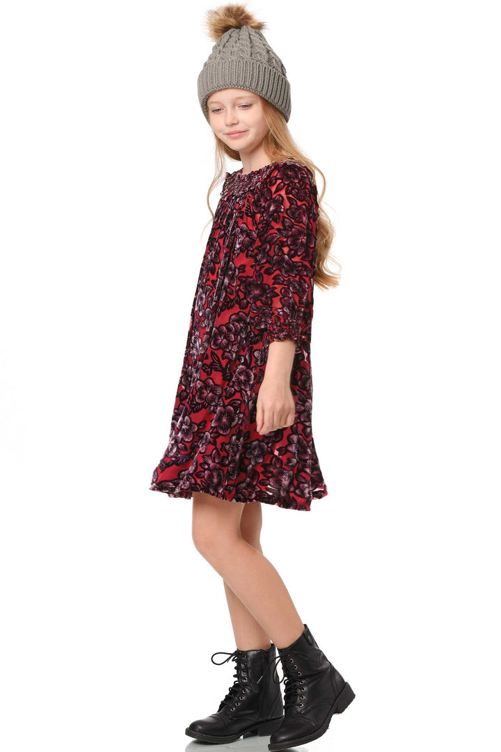 Hannah Banana Girls Off The Shoulder Floral Velvet Dress