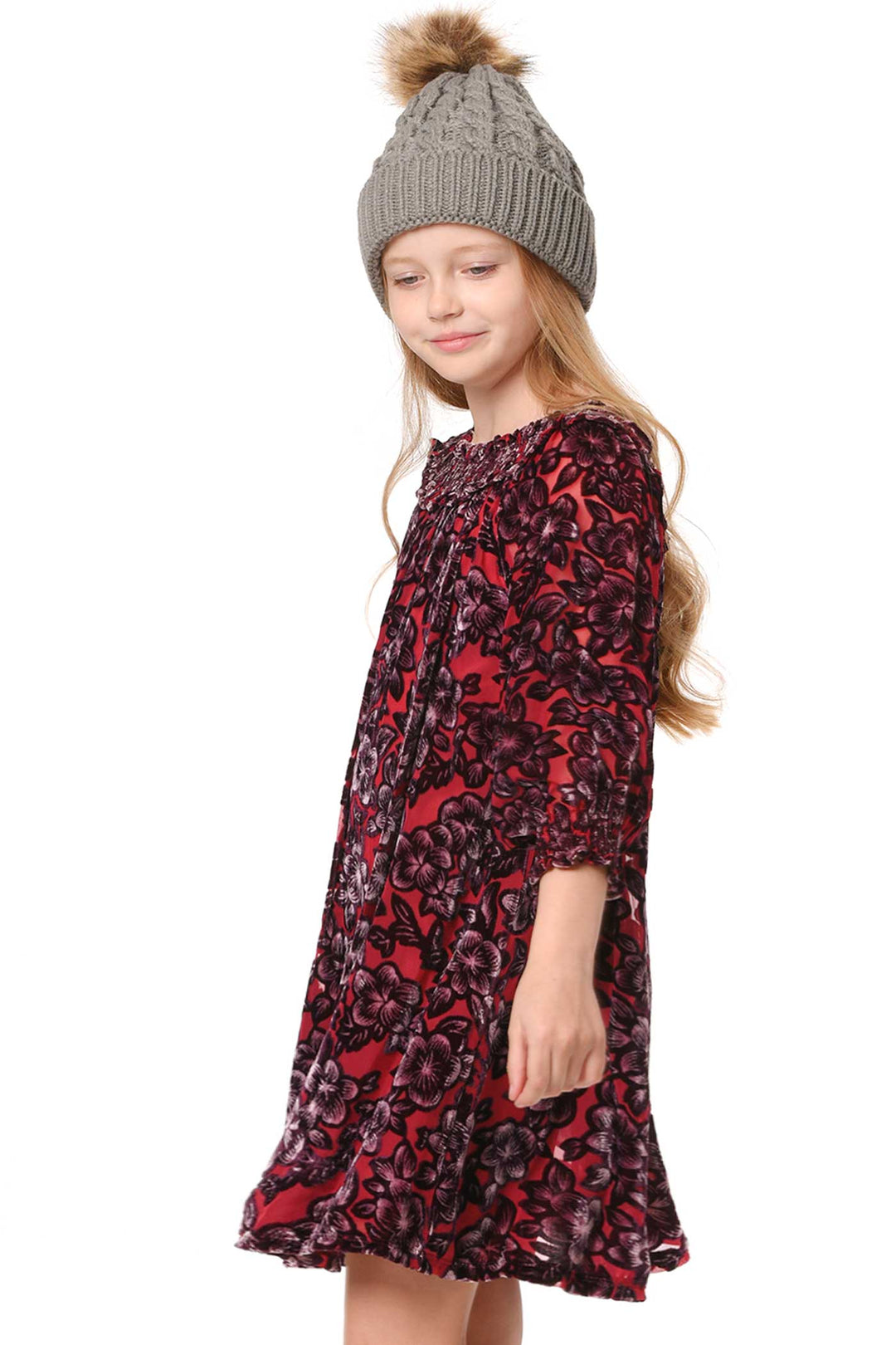 Hannah Banana Girls Off The Shoulder Floral Velvet Dress