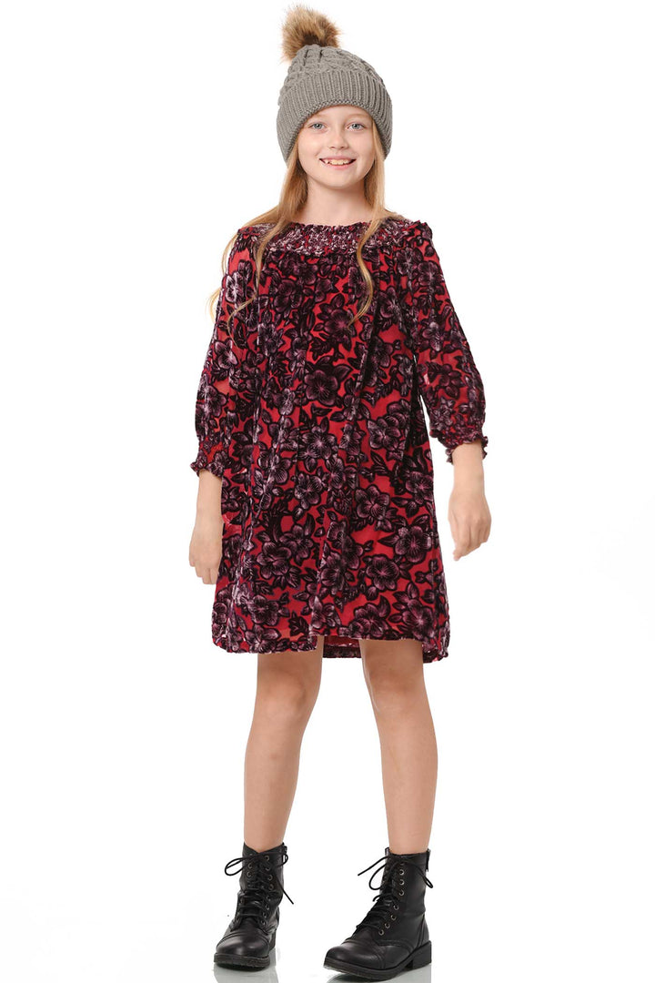 Hannah Banana Girls Off The Shoulder Floral Velvet Dress