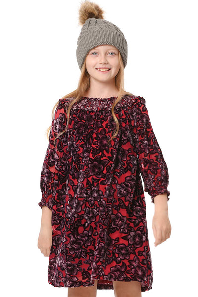 Hannah Banana Girls Off The Shoulder Floral Velvet Dress