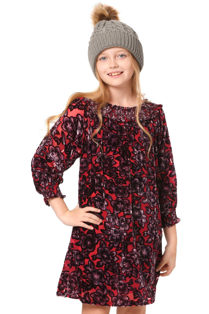 Hannah Banana Girls Off The Shoulder Floral Velvet Dress