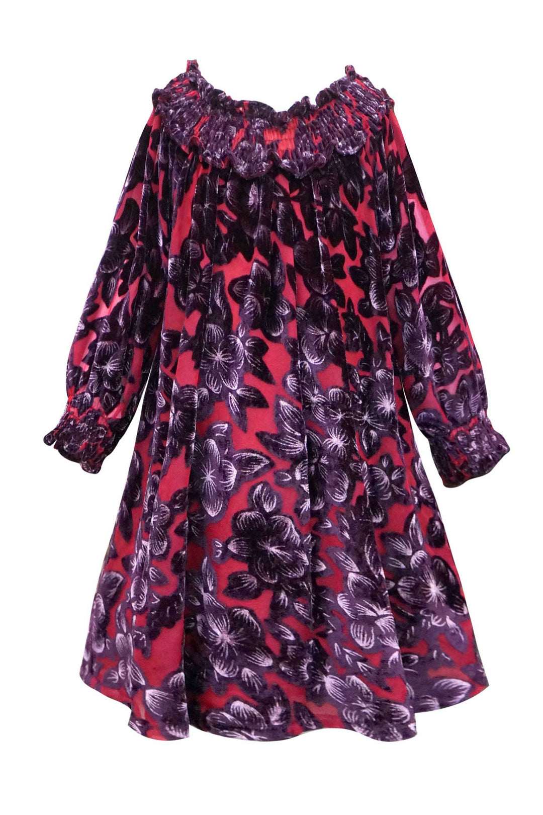 Hannah Banana Girls Off The Shoulder Floral Velvet Dress