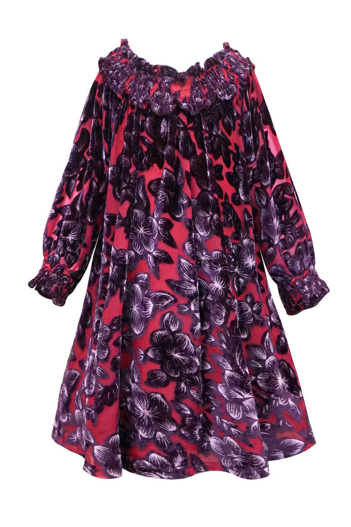 Hannah Banana Girls Off The Shoulder Floral Velvet Dress
