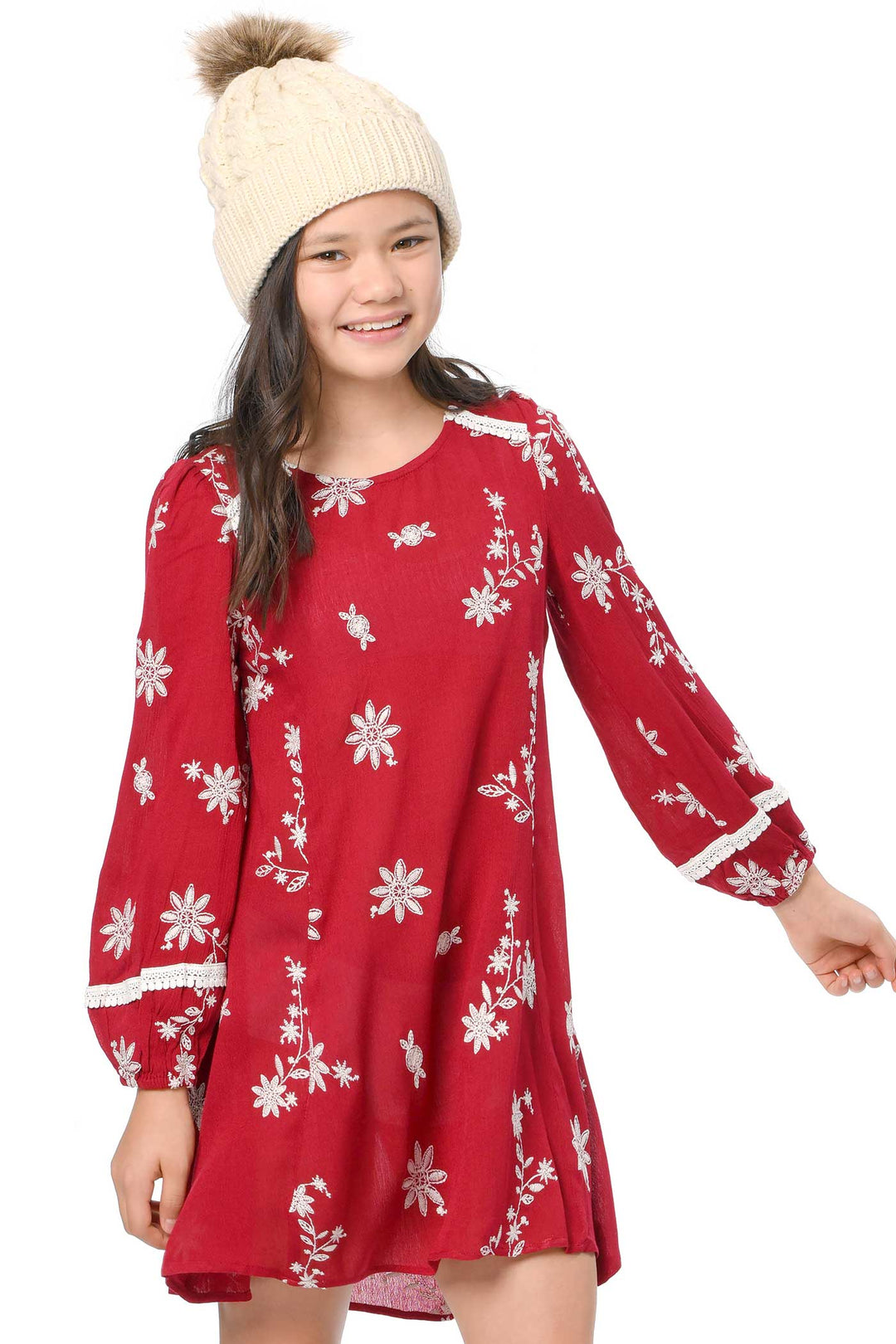 Truly Me Big Girls Long Sleeve Embroidered Boho Dress