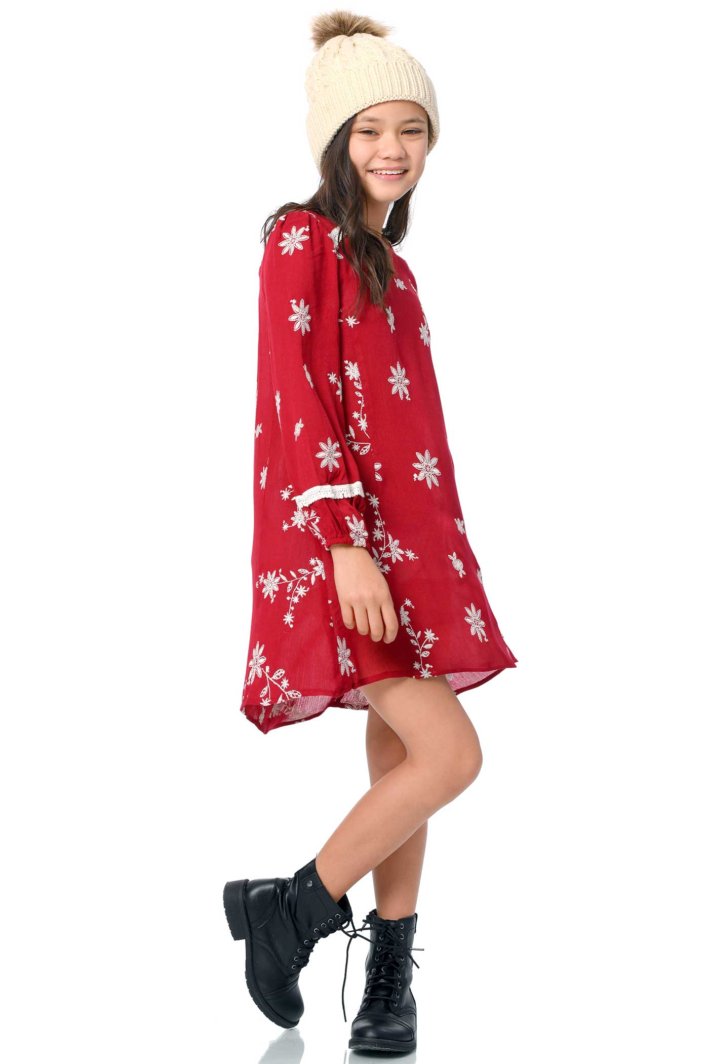 Truly Me Big Girls Long Sleeve Embroidered Boho Dress