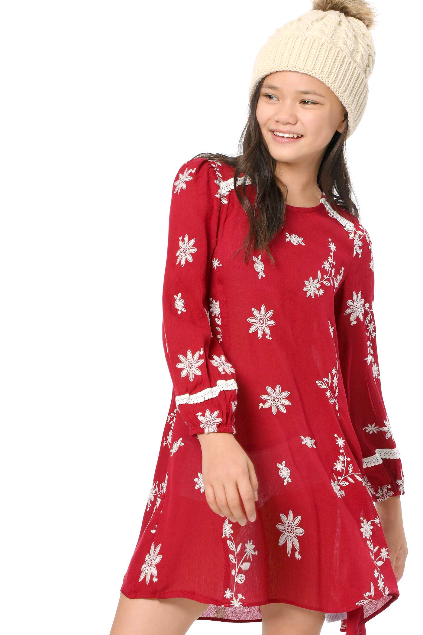 Truly Me Big Girls Long Sleeve Embroidered Boho Dress