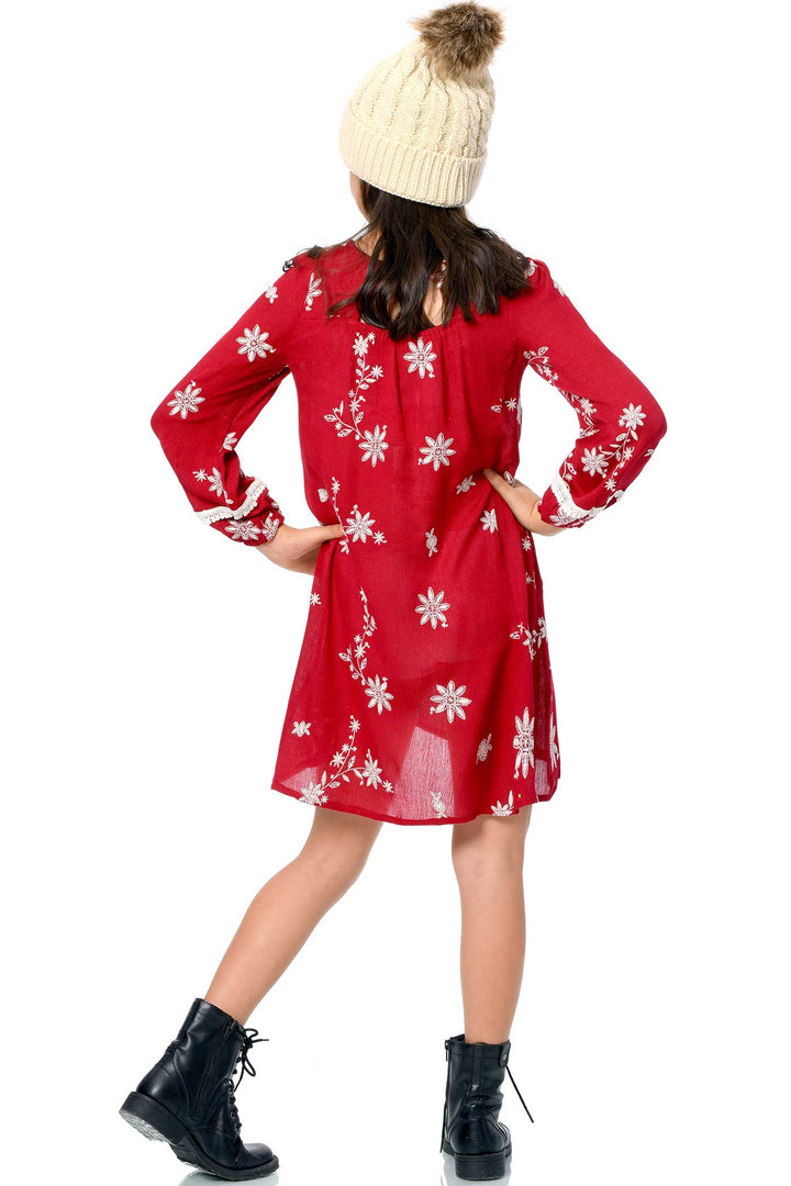 Truly Me Big Girls Long Sleeve Embroidered Boho Dress