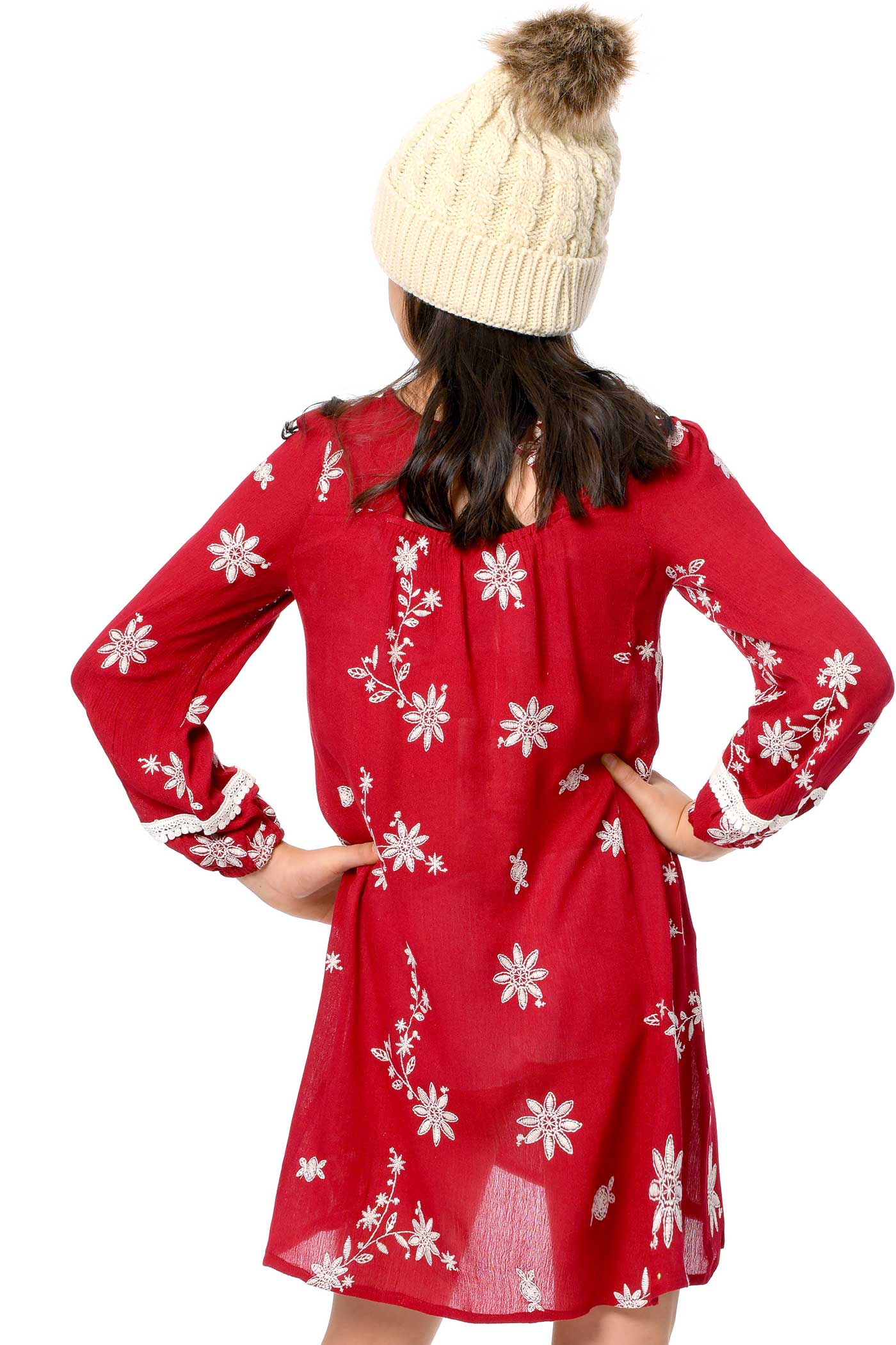 Truly Me Big Girls Long Sleeve Embroidered Boho Dress