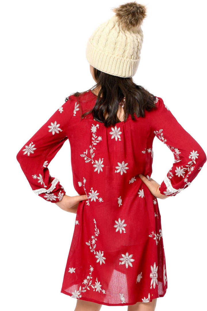 Truly Me Big Girls Long Sleeve Embroidered Boho Dress