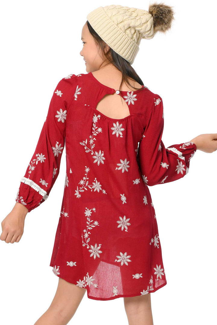 Truly Me Big Girls Long Sleeve Embroidered Boho Dress