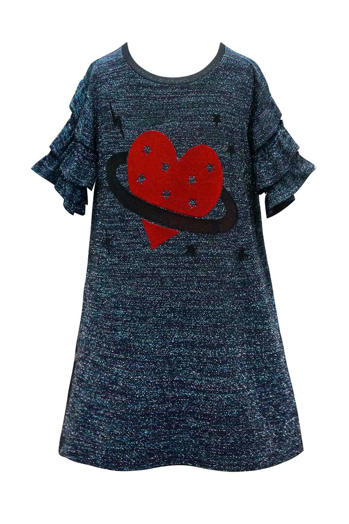 Hannah Banana Girls Heart Planet Glittery Knit Dress