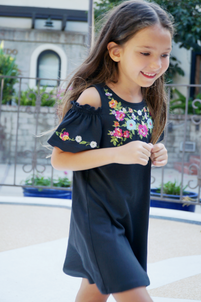 Hannah Banana | Little Girls Floral Embroidered Cold Shoulder Jersey ...