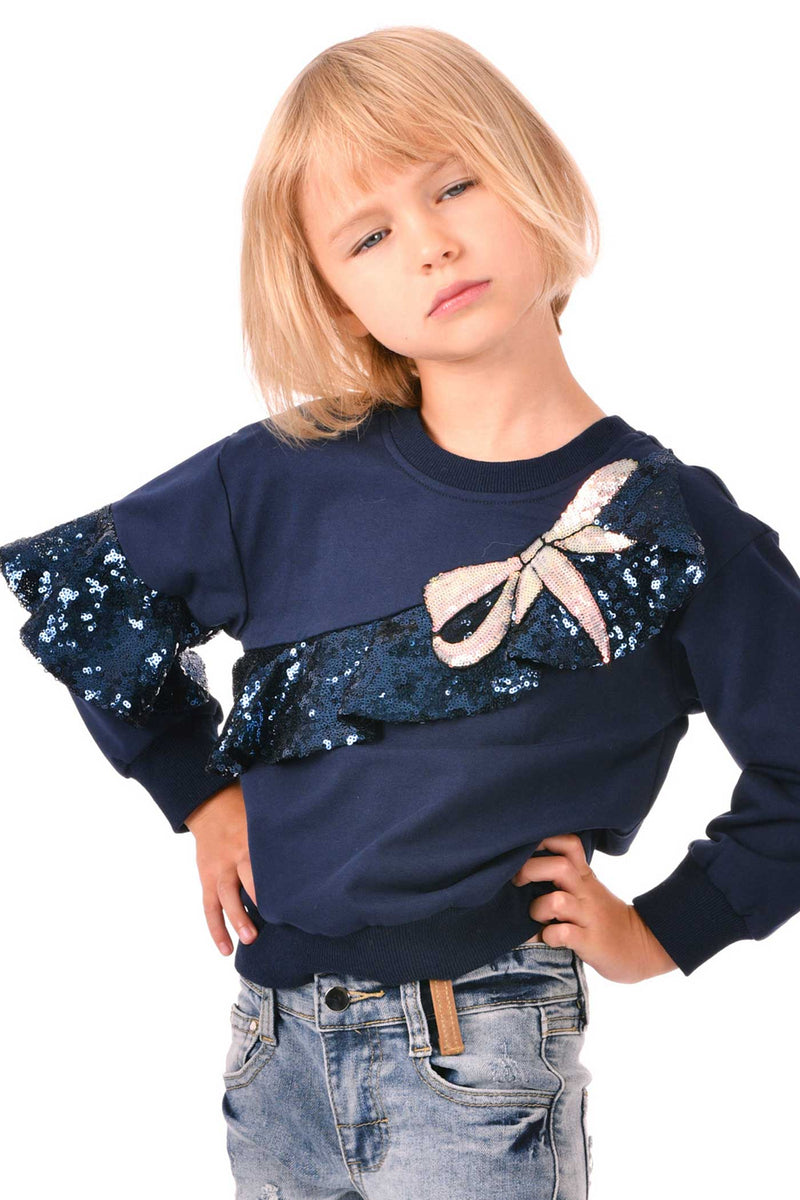 Hannah Banana Girls Asymmetrical Sequin Ruffle Sweatshirt