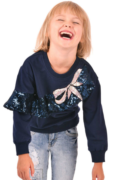 Hannah Banana Girls Asymmetrical Sequin Ruffle Sweatshirt