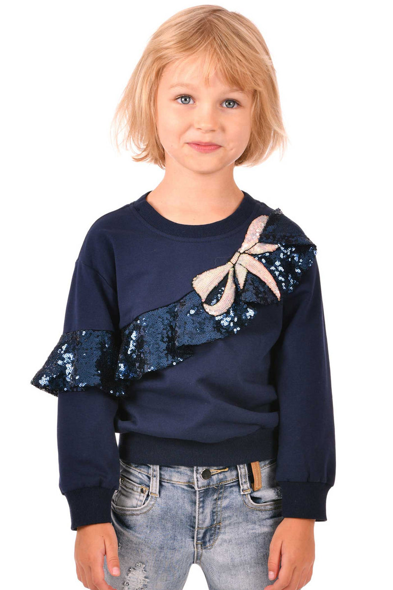 Hannah Banana Girls Asymmetrical Sequin Ruffle Sweatshirt