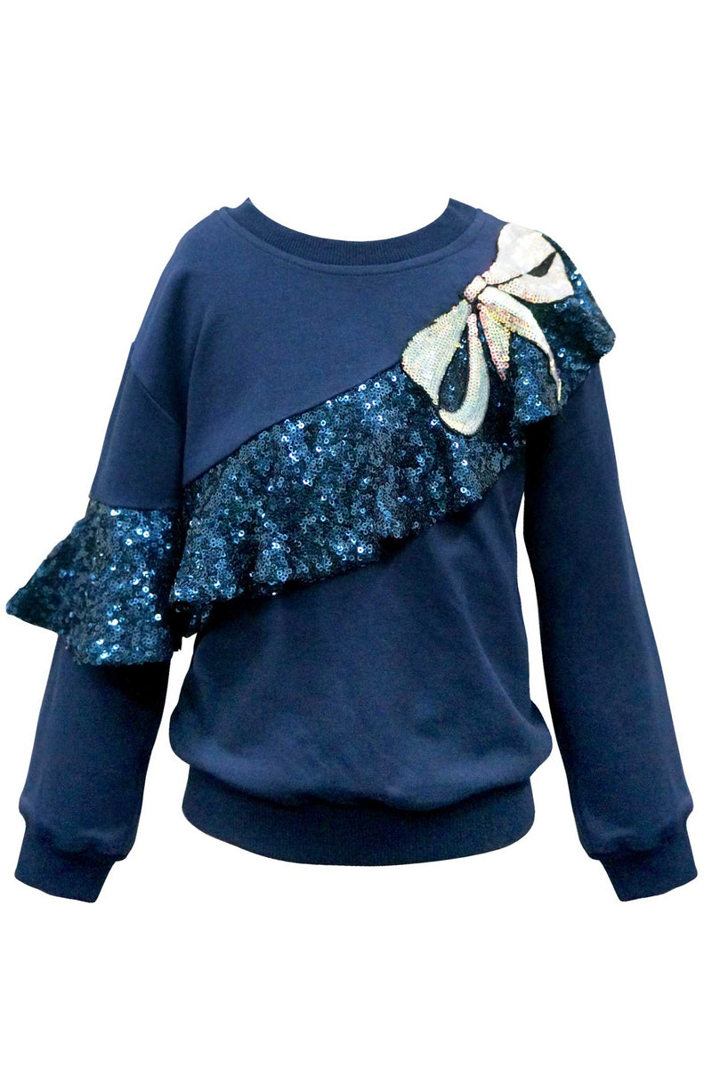 Girls Asymmetrical Sequin Ruffle Sweatshirt