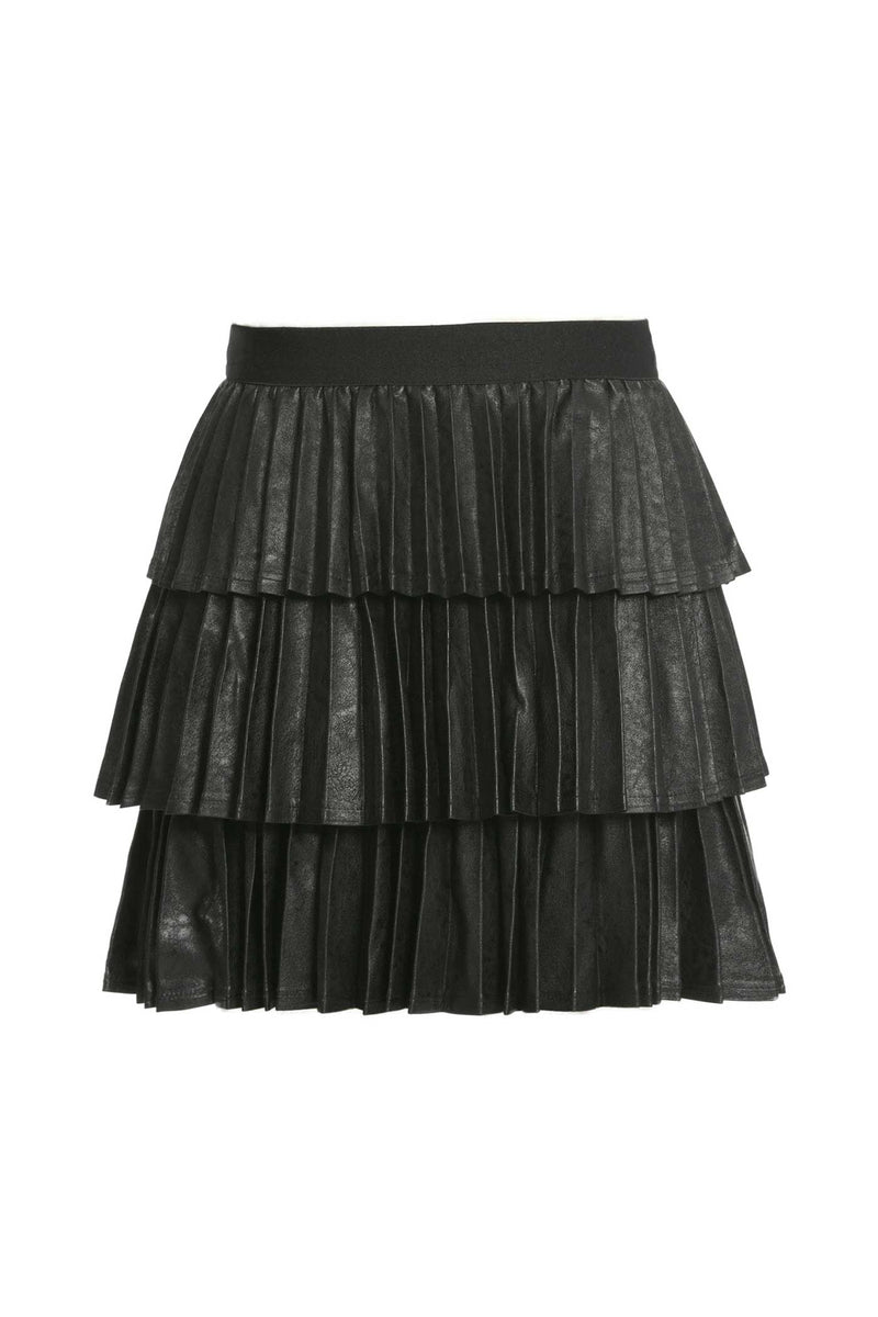 Hannah Banana Big Girls Pleated Faux Leather Triple Tiered Skirt