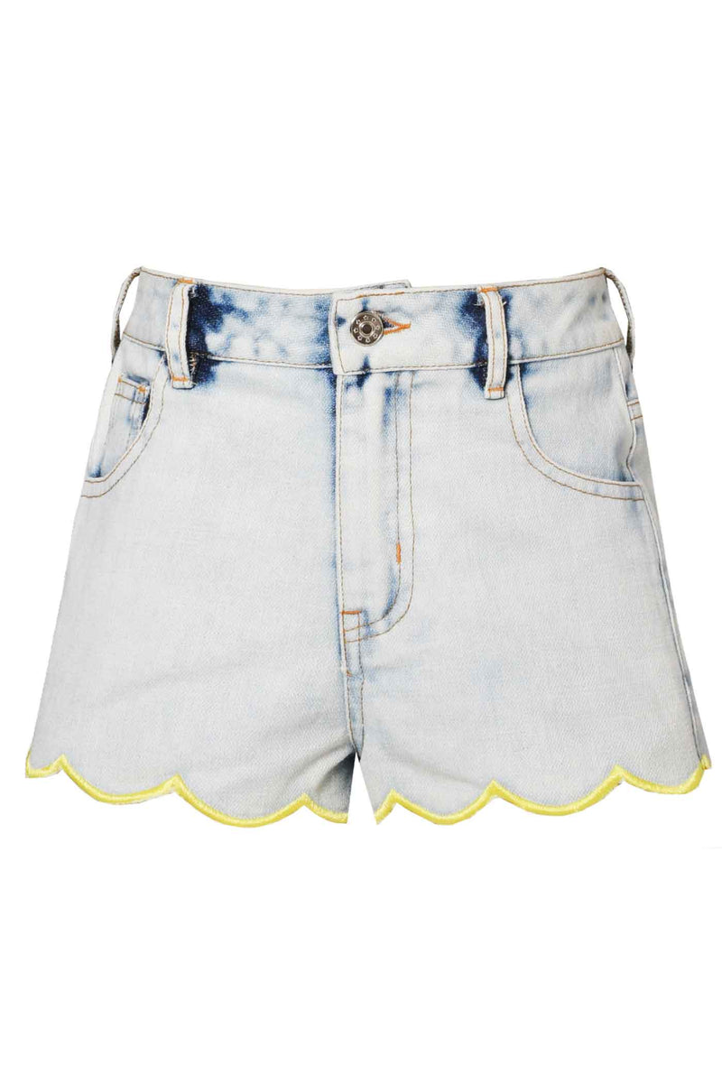 Hannah Banana Girls Scallop Hem Washed Denim Shorts