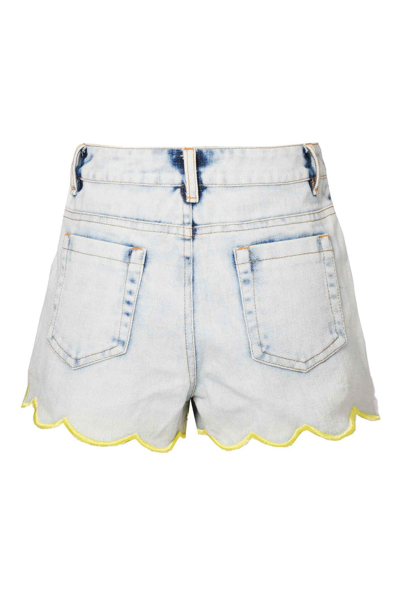 Hannah Banana Girls Scallop Hem Washed Denim Shorts