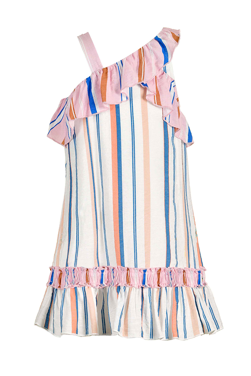 Big Girls One Shoulder Striped Ruffle Summer Dress