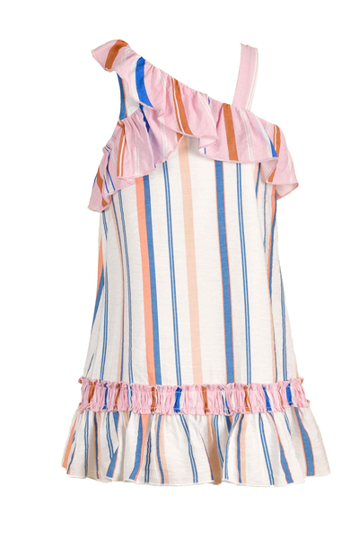 Big Girls One Shoulder Striped Ruffle Summer Dress