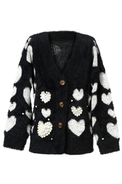 Hannah Banana Little Girl's Luxe Fuzzy Pearl Heart Cardigan