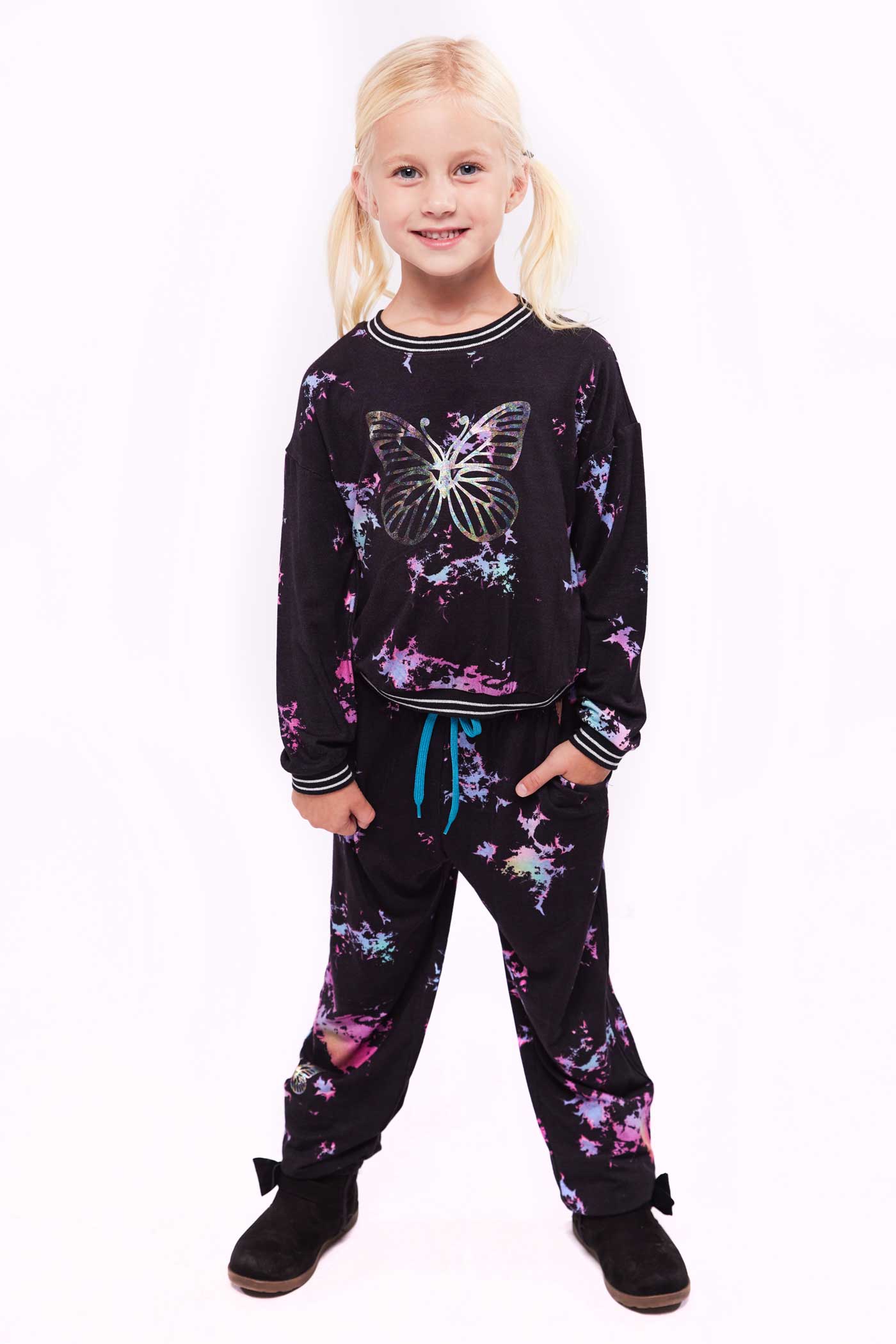 Hannah Banana Mommy & Me Little Girl's Marble Tie Tye Hologram Butterfly Set