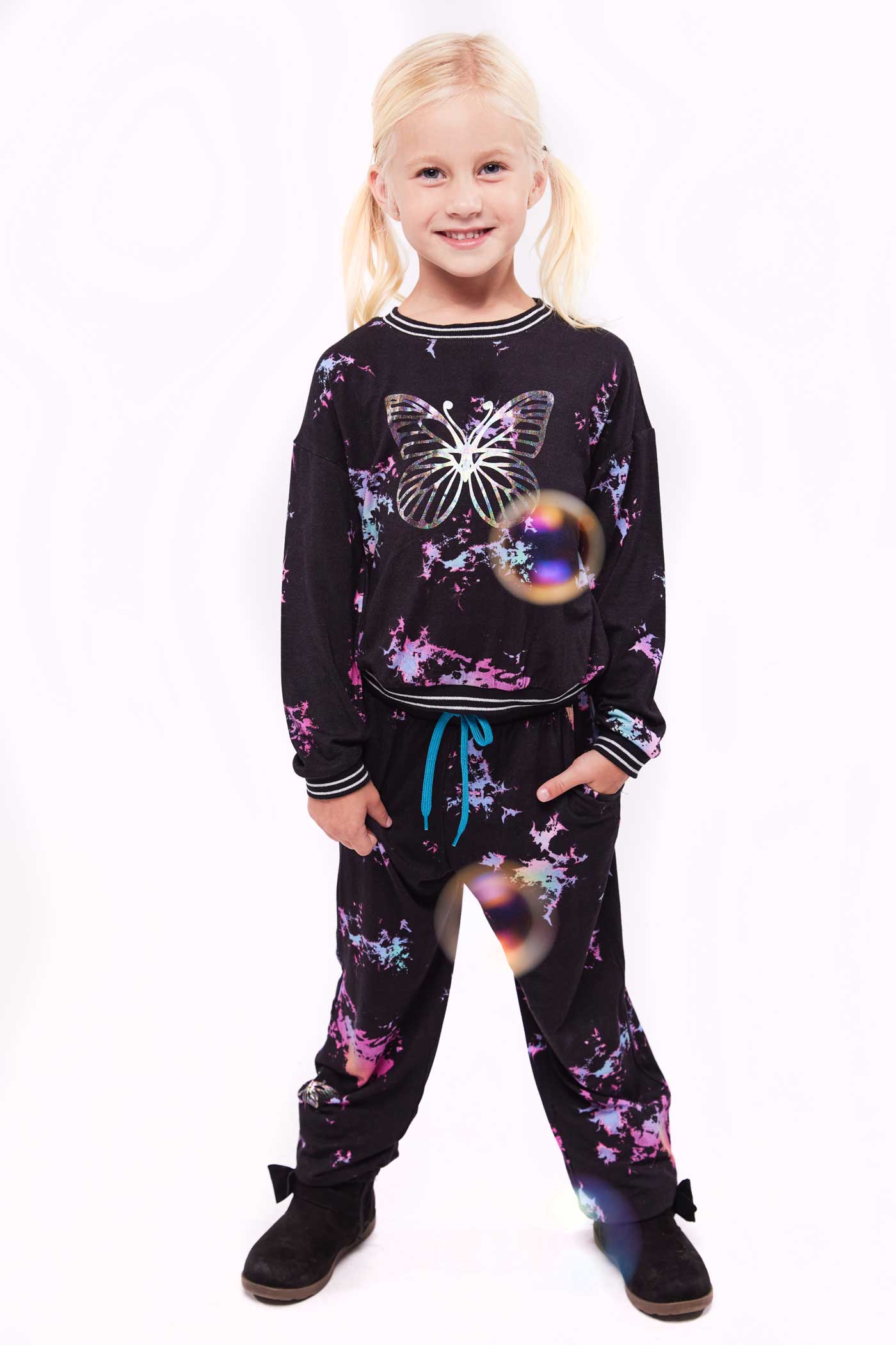 Hannah Banana Mommy & Me Little Girl's Marble Tie Tye Hologram Butterfly Set