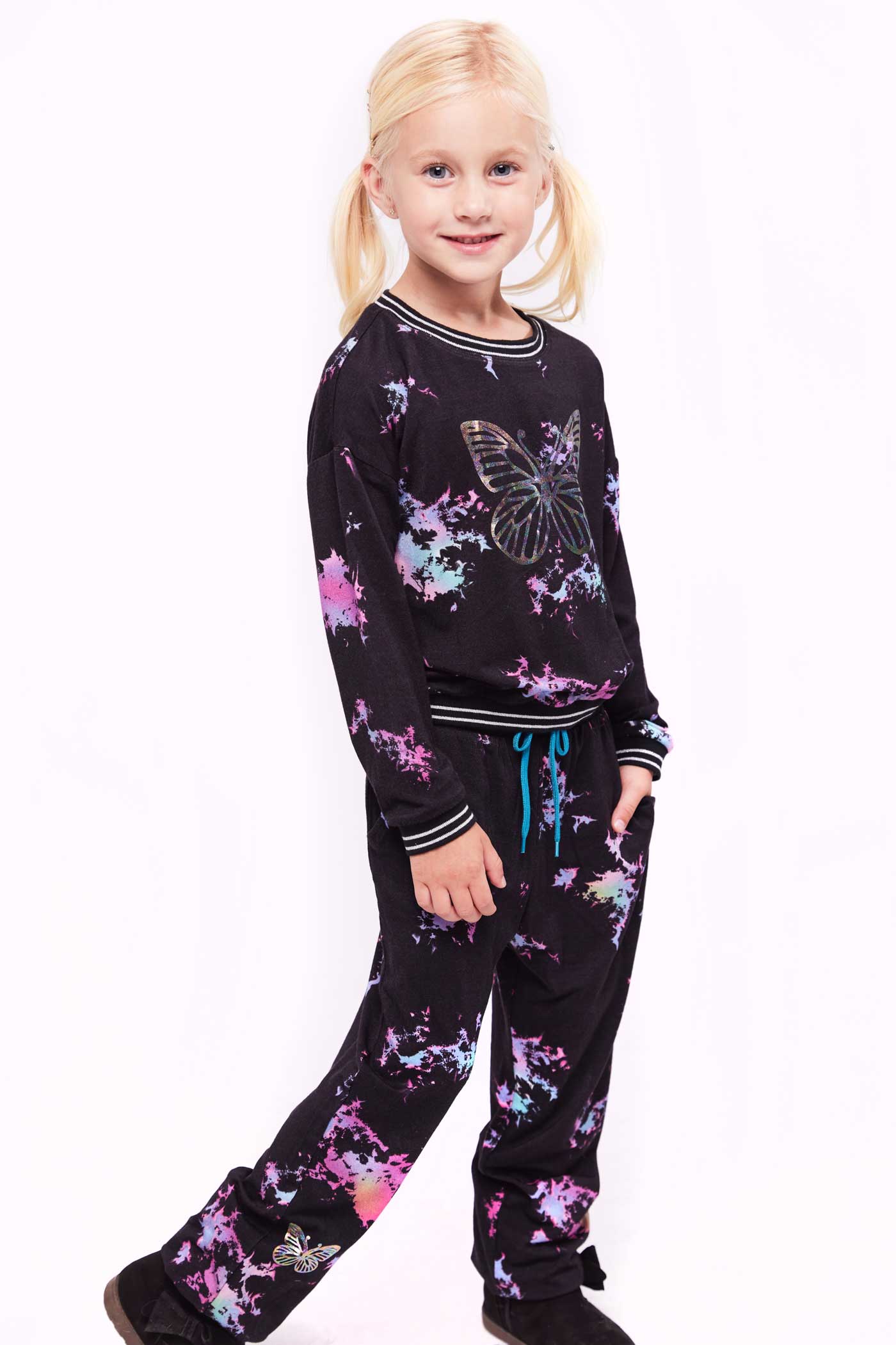 Hannah Banana Mommy & Me Little Girl's Marble Tie Tye Hologram Butterfly Set