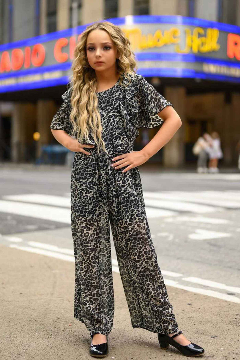 Big Girls Animal Print Chiffon Jumpsuit