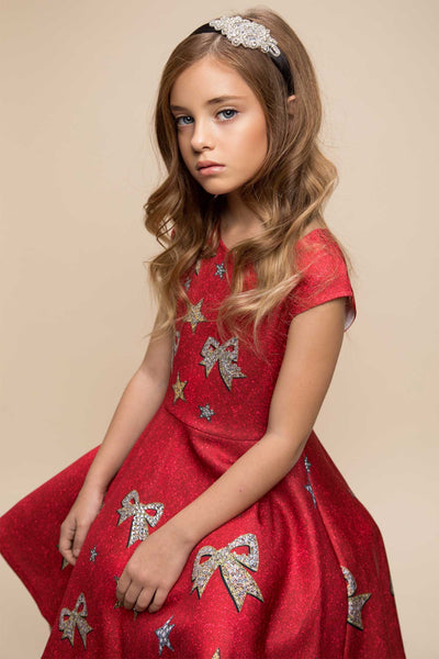 Hannah Banana jewel bow fit and flare red holiday skater dress