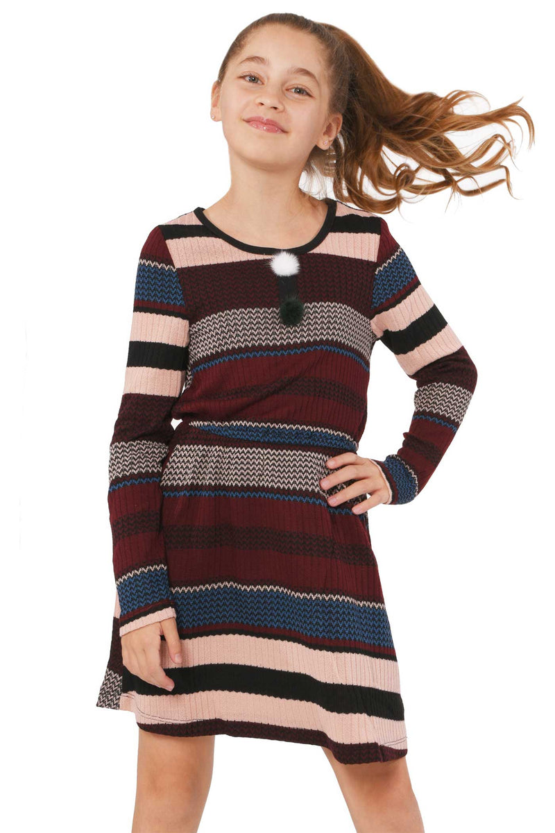 Truly Me Big Girls Striped Sweater Knit Long Sleeve Dress