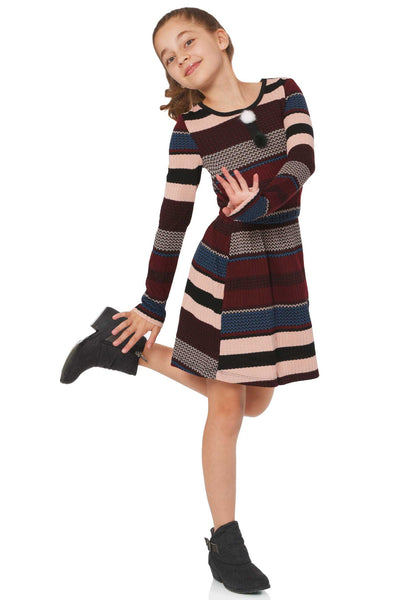Truly Me Big Girls Striped Sweater Knit Long Sleeve Dress