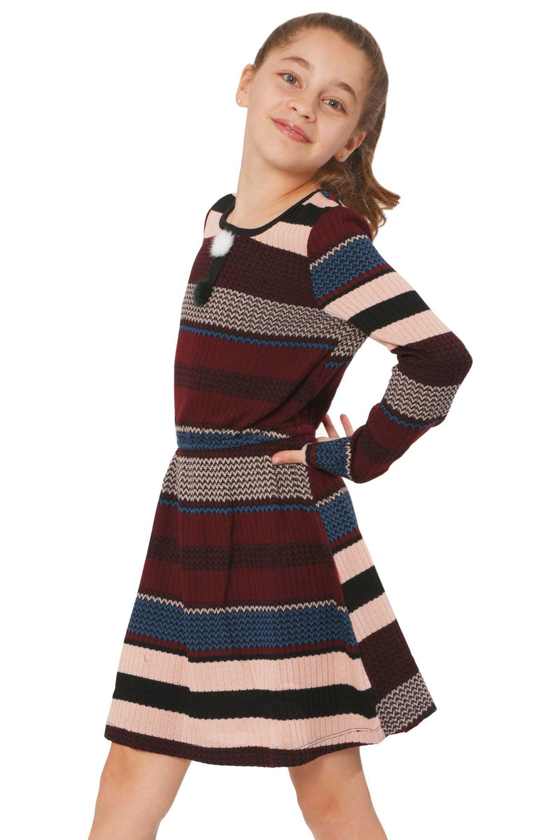 Truly Me Big Girls Striped Sweater Knit Long Sleeve Dress