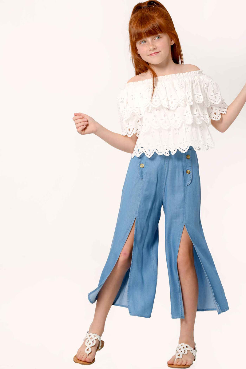 Hannah Banana Girls Front Slit Chambray Culottes