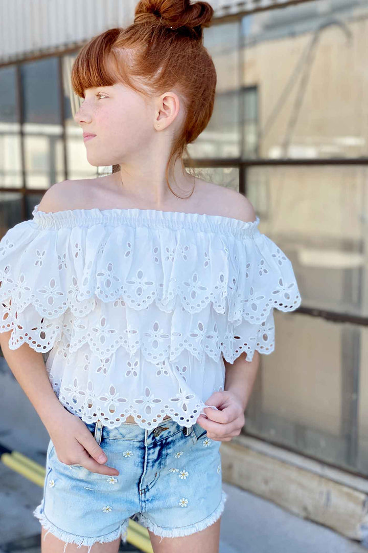 Hannah Banana Girls Washed Daisy Denim Shorts