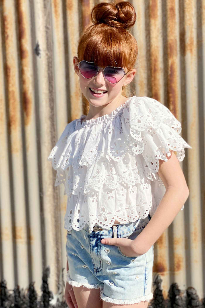 Hannah Banana Girls Washed Daisy Denim Shorts