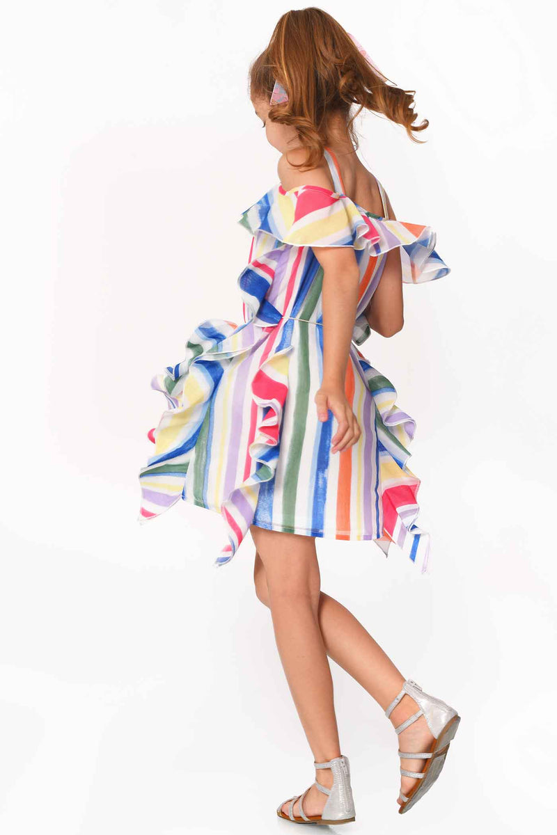 Striped cold shoulder dress online
