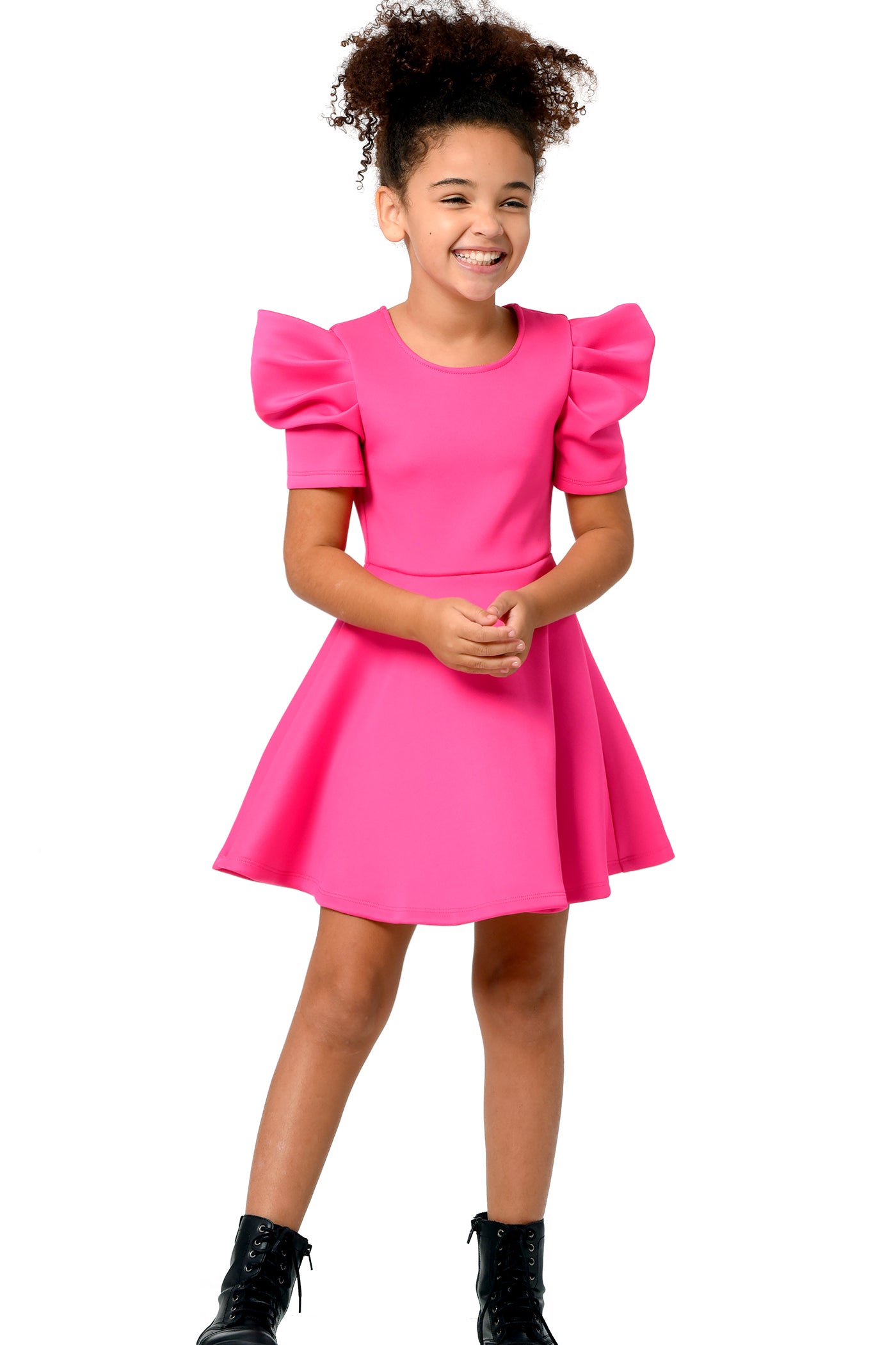 Hannah Banana Little Girl's Ruched Sleeve Skater Dress