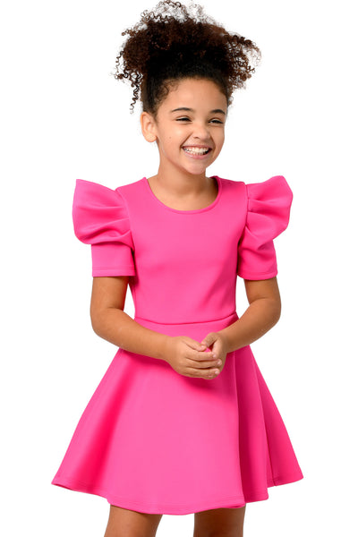 Hannah Banana Little Girl's Ruched Sleeve Skater Dress